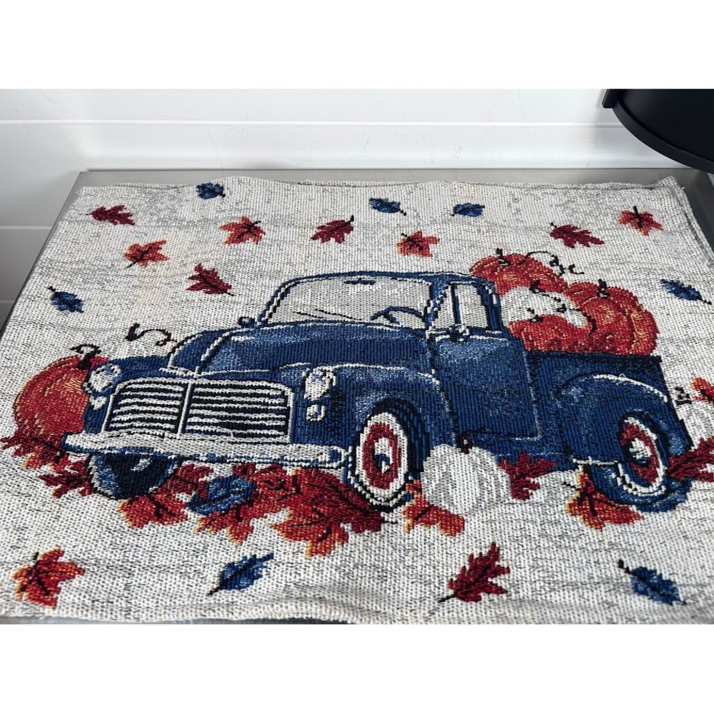 3‎ Pc Blue Truck Pumpkin Fall Leaves Table Runner Harvest Decor & 2 Placemats